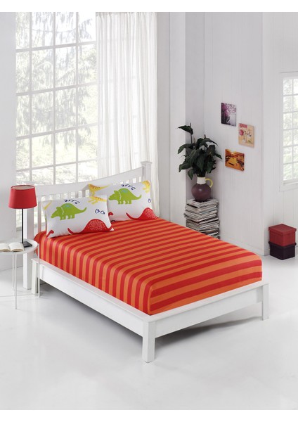 Pes Lastikli Çarşaf Seti Çift Kişilik Dinazorus Beyaz
