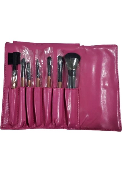 Makyaj Fırça Set 7 Li Çantalı Pembe