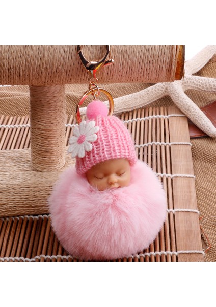 Uyuyan Bebek Peluş Anahtarlık Pembe Renk