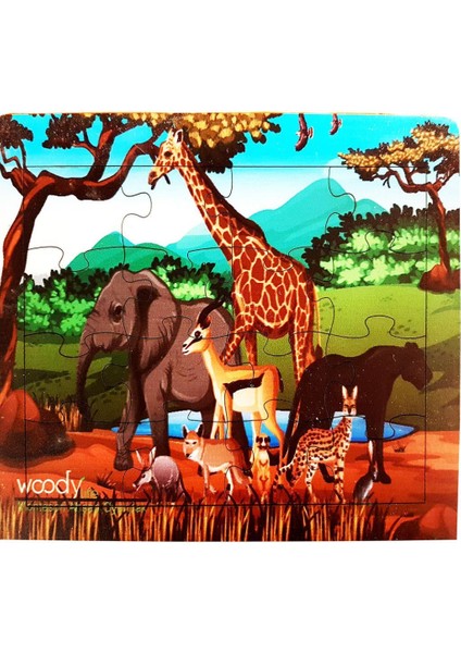 Hayvanlar Tasarımlı 16 Parça Ahşap Puzzle Yapboz 3'lü Set