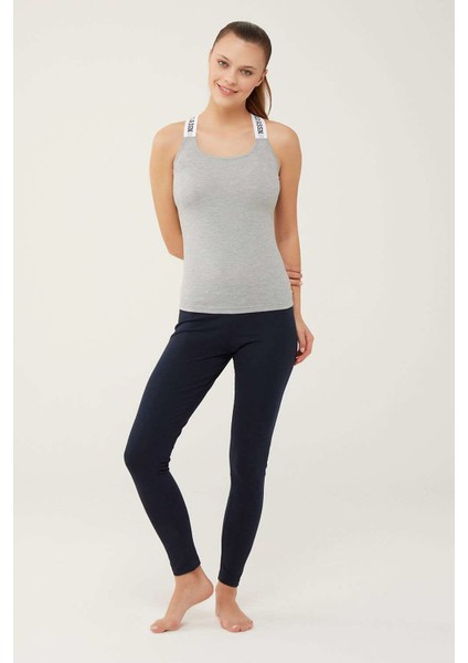 Kadın Gri Melanj Çapraz Askılı Atlet