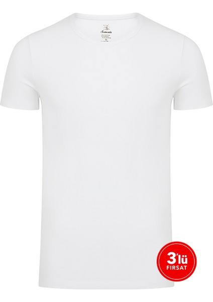Erkek Modal Sıfır Yaka Tshirt 3'lü Paket - Beyaz