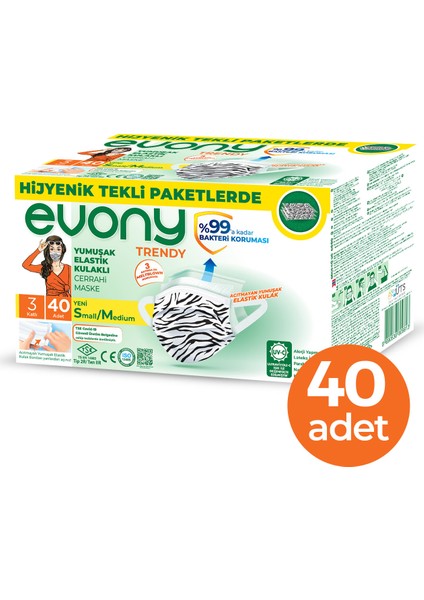 Elastik Kulaklı Trendy Maske Tekli Paketlenmiş 40 Adet