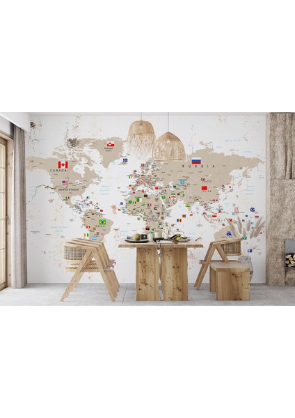 Ülke Bayraklı Siyasi Dünya Haritası Duvar Kağıdı