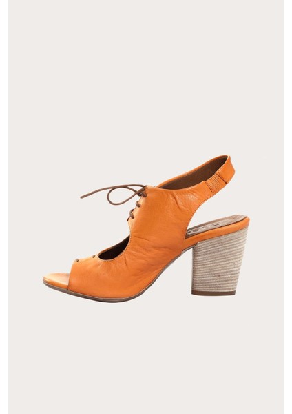 Turuncu Deri Kadın Topuklu Sandalet modelleri