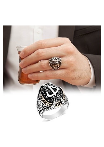 Elif Vav Harfli Pençeli 925 Gümüş Erkek Yüzük modelleri