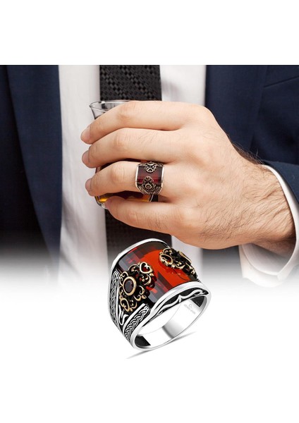 Kırmızı Taşlı 925 Gümüş Erkek Yüzük modelleri