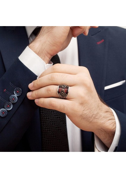 Kırmızı Taşlı 925 Gümüş Erkek Yüzük fırsatları