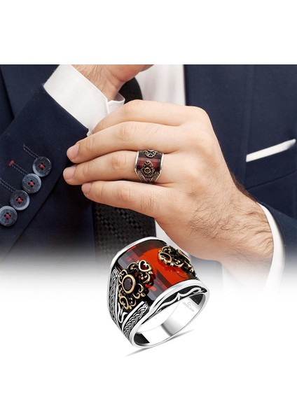Kırmızı Taşlı 925 Gümüş Erkek Yüzük indirimleri