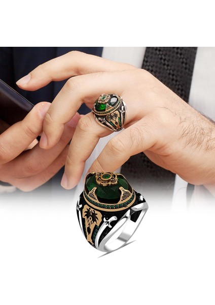 Yeşil Taşlı Yeni Tasarım Gümüş Erkek Yüzük fiyatları