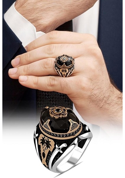 Siyah Taşlı Yeni Tasarm Gümüş Erkek Yüzük