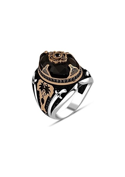 Siyah Taşlı Yeni Tasarm Gümüş Erkek Yüzük indirimleri