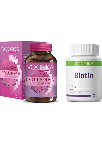 Collagen Hyaluronic Acid Takviyesi 32 Tablet + Biotin Takviyesi 2500 Mcg 102 Tablet