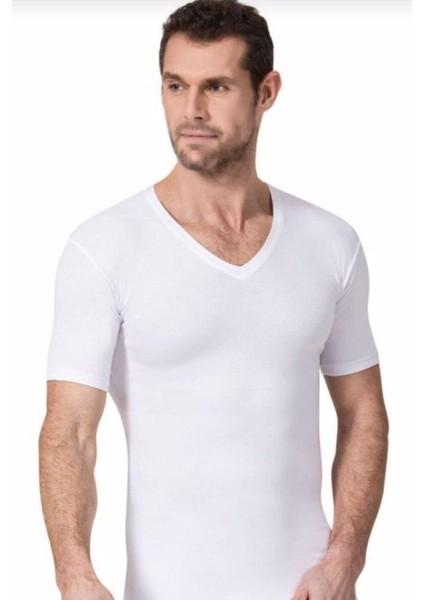Erkek Likralı V Yaka Yarım Kollu Atlet 3'lü Paket - 182