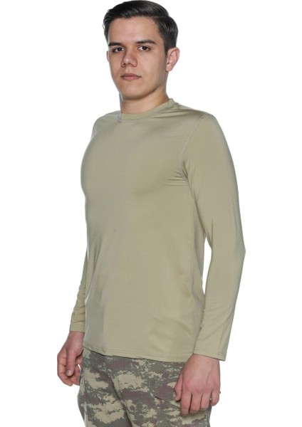 Bej Uzun Kol Microfiber Tşört -Askeri Üst Içlik-Microfiber Fanila fiyatları