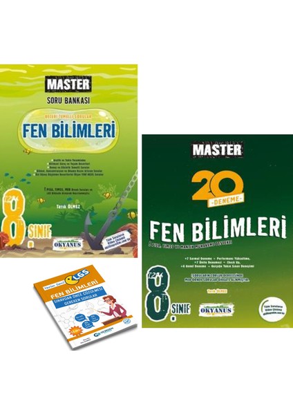 8. Sınıf Master Fen Bilimleri Soru Bankası ve Okyanus Yayınları Master 20 Fen Denemesi + Yerim Seni LGS
