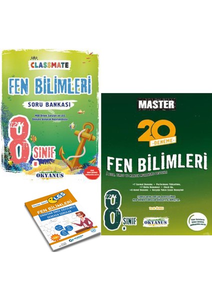 8. Sınıf Classmate Fen Bilimleri Soru Bankası ve Okyanus Yayınları Master 20 Fen Denemesi + Yerim Seni LGS