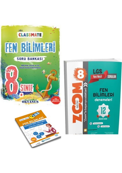 8. Sınıf Classmate Fen Bilimleri Soru Bankası ve Günay Zoom Fen 12’li Deneme + Yerim Seni LGS