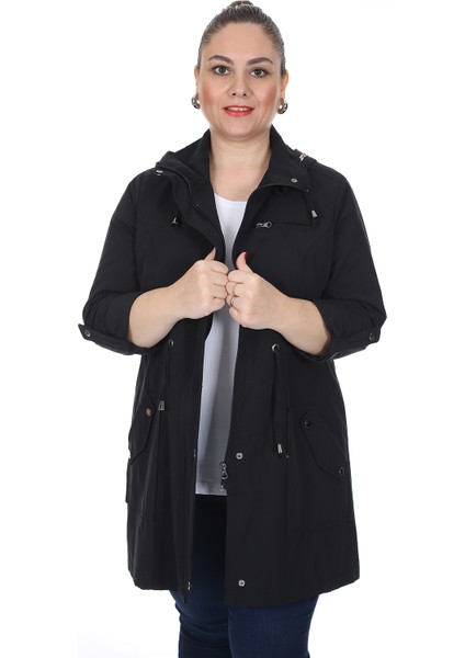 Kadın Büyük Beden Pamuklu Mevsimlik Trençkot 3019 Siyah/black 21S32003019