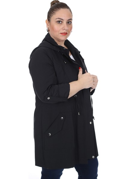 Kadın Büyük Beden Pamuklu Mevsimlik Trençkot 3019 Siyah/black 21S32003019