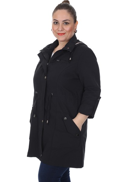 Kadın Büyük Beden Pamuklu Mevsimlik Trençkot 3019 Siyah/black 21S32003019
