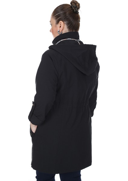 Kadın Büyük Beden Pamuklu Mevsimlik Trençkot 3019 Siyah/black 21S32003019