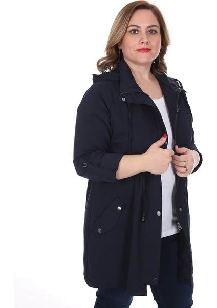 Kadın Büyük Beden Pamuklu Mevsimlik Trençkot 3019 Lacivert/navy 21S32003019