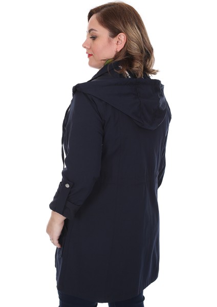 Kadın Büyük Beden Pamuklu Mevsimlik Trençkot 3019 Lacivert/navy 21S32003019