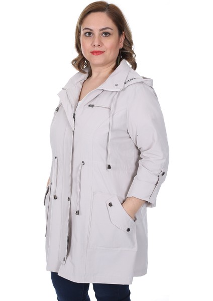 Kadın Büyük Beden Pamuklu Mevsimlik Trençkot 3019 Taş/stone 21S32003019