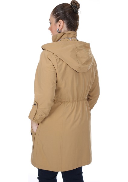 Kadın Büyük Beden Pamuklu Mevsimlik Trençkot 3019 Camel 21S32003019