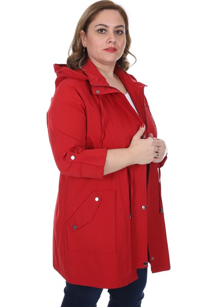 Kadın Büyük Beden Pamuklu Mevsimlik Trençkot 3019 Kırmızı/red 21S32003019