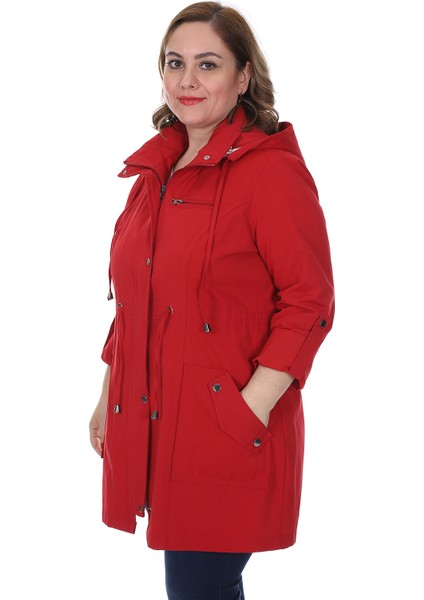Kadın Büyük Beden Pamuklu Mevsimlik Trençkot 3019 Kırmızı/red 21S32003019