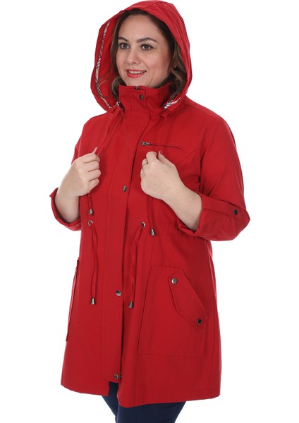Kadın Büyük Beden Pamuklu Mevsimlik Trençkot 3019 Kırmızı/red 21S32003019 fırsatları