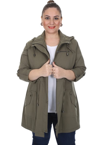 Kadın Büyük Beden Pamuklu Mevsimlik Trençkot 3019 Haki/khaki 21S32003019