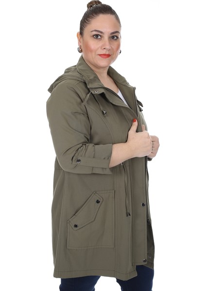 Kadın Büyük Beden Pamuklu Mevsimlik Trençkot 3019 Haki/khaki 21S32003019