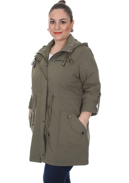 Kadın Büyük Beden Pamuklu Mevsimlik Trençkot 3019 Haki/khaki 21S32003019