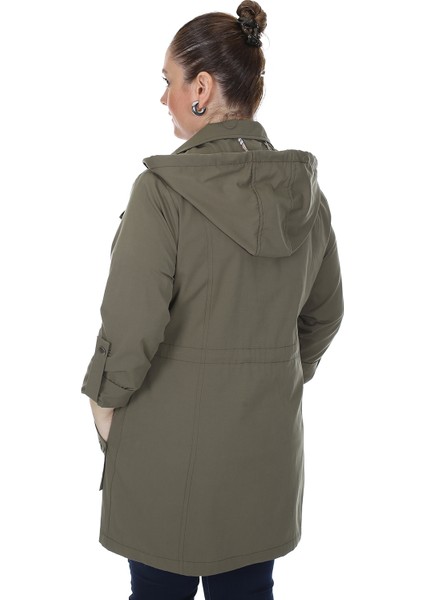 Kadın Büyük Beden Pamuklu Mevsimlik Trençkot 3019 Haki/khaki 21S32003019