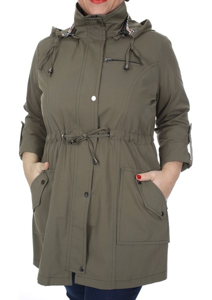 Kadın Büyük Beden Pamuklu Mevsimlik Trençkot 3019 Haki/khaki 21S32003019