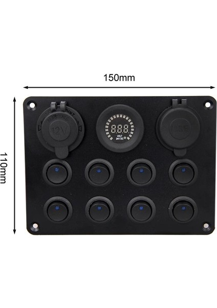 Marine 8 Düğme Rocker Panel Voltmetre Çakmak Yatağı USB 12V/24V