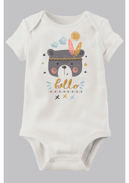 Unisex Bebek Beyaz Organik Baskılı Pamuklu Body