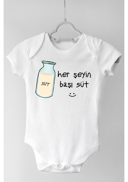 Unisex Bebek Herşeyin Başı Süt Kısa Kollu Çıtçıtlı Body Zıbın