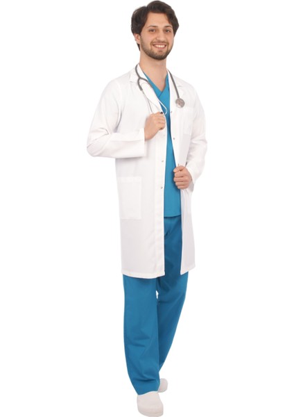 Doktor Erkek Yaka Beyaz Önlük Uzun Kol Uzun Boy Uniforma