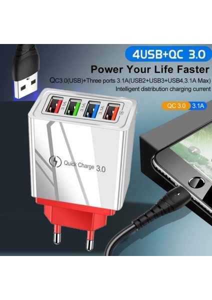 A6 Universal Çoklu Şarj Adaptörü 4 Port 48 W