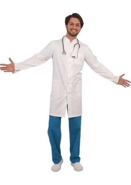 Doktor Erkek Terikoton Beyaz Hakim Yaka Uzun Boy Uzun Kol Üniforma