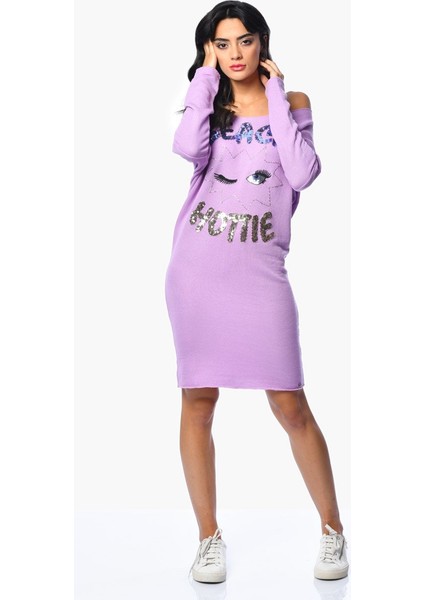 Pul Baskılı Elbise - Lila Lila - S