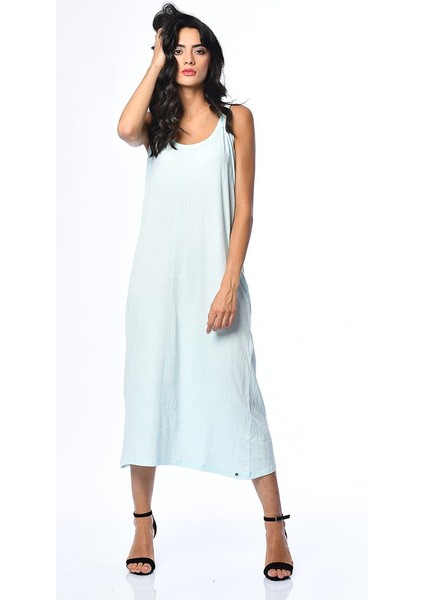 Sırt Dekolteli Maxi Elbise - Mint Mint - Xs