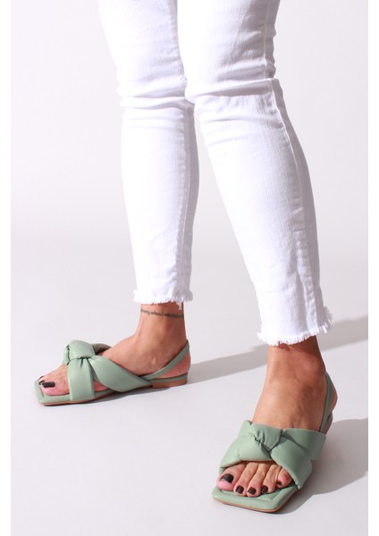 Plus Yeşil Cilt Kadın Sandalet