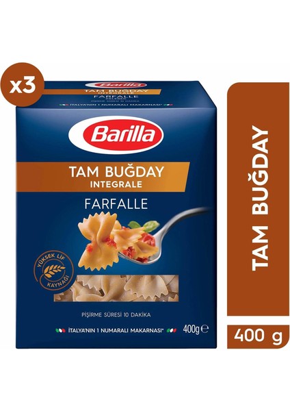 Tam Buğday Kelebek Makarna (Integrale Farfalle) 400 gr x 3 Adet