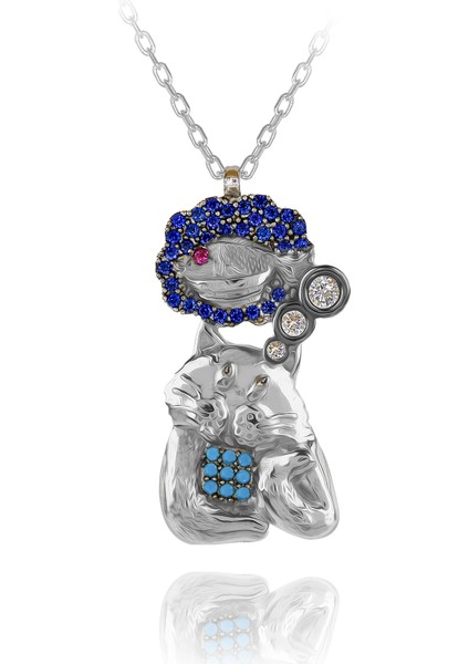 Balık Yemeyi Hayal Eden Kedi Gümüş Kolye