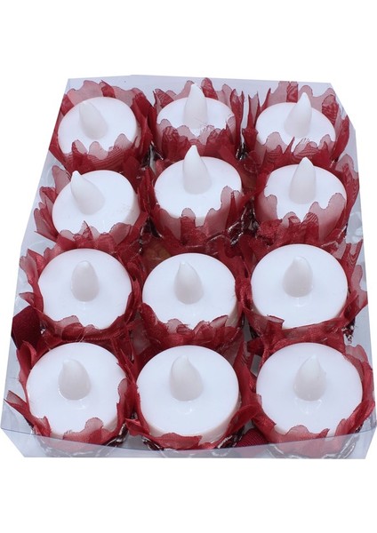 Süslü LED Kına Mumu (12 Ad) 1481-C08 Bordo